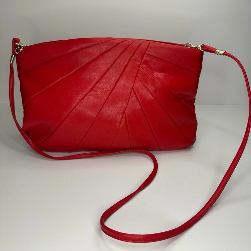 Vintage Elegant Red Pleated Purse with thin red Strap
